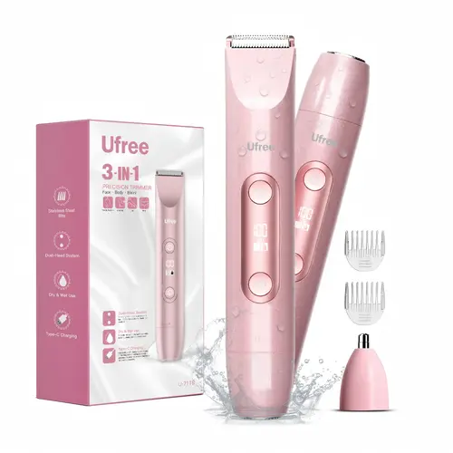 Ufree Bikini Trimmer Women's Pain-Free Electric Shaver, Facial Hair Removal, 3-in-1 Rechargeable Dual-Head Shaver , Underarm Armpits Trimmer, IPX6 Waterproof Razor, Summer Grooming Kit, Gifts for Her, Multifunctional Hair ,Trimmerprecision eyebrow shaper