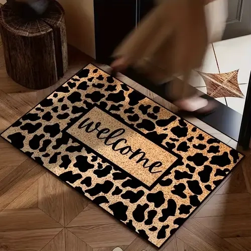 summerwins Cowhide Patterned Doormat, Stylish Brown, Silicone Resin Backing, Front Door Decor, Stays Put Grip, Machine Washable, for Entrance, Bathroom
