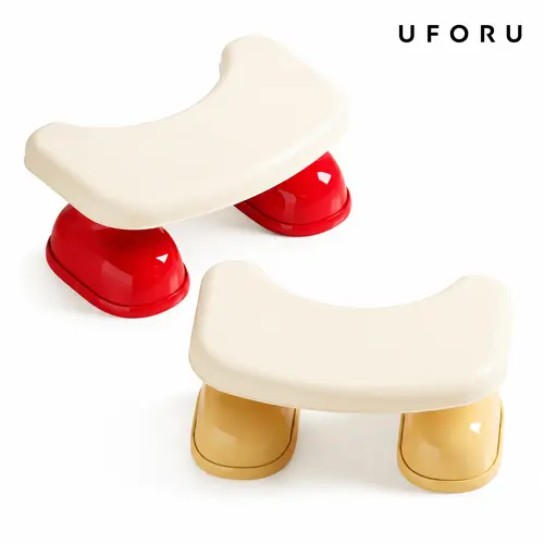 UFORU Backless C-Shape Plastic Squatting Toilet Stool - Stable Anti-Slip Structure, Anti-Slip Foot Pads, Universal Fit for Adults & Children, Relieves Constipation & Hemorrhoids, Cream White/Red, Indoor Furniture Bathroom Accessory