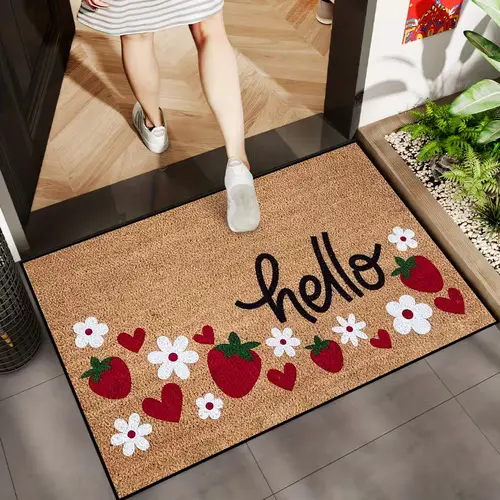 Summerwins Printed Strawberry Floral Funny Doormat - Non-Slip Indoor Entry Mat with Letters Welcome Message, Wrinkle Resistant, Machine Washable, Hallway Decoration, Ideal Gift Option