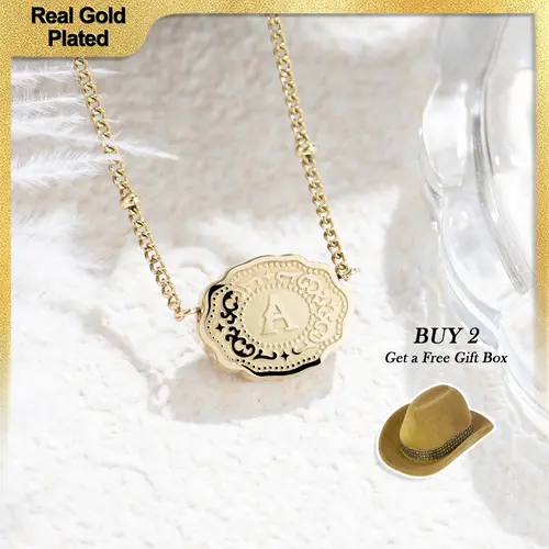 Holylegend 14K Real Gold-Plated Mini Letter Scalloped Edge Pendant Necklace, Reversible Western Style Jewelry for Men & Women,Father's Day Gift