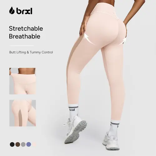 BRXL Compression Leggings with Breathable Mesh Panels for Women Tummy Control Leggings High Waist Workout Athletic Yoga Pants