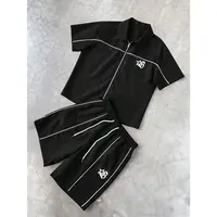 Men's 3pcs Star Print Short Sleeve Zipper Front Shirt & Shorts Summer Streetwear Outfits