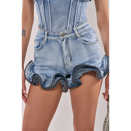 SOMETHING DIFFERENT DENIM SHORTS WITH ZIPPER DETAIL IN LIGHT BLUE