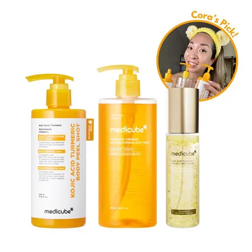 [medicube] Cora's Confident Pits Kit | Includes Kojic Acid Turmeric Peel Shot, Kojic Brightening Body Wash, Kojic Gold Vita Jelly Mist Serum