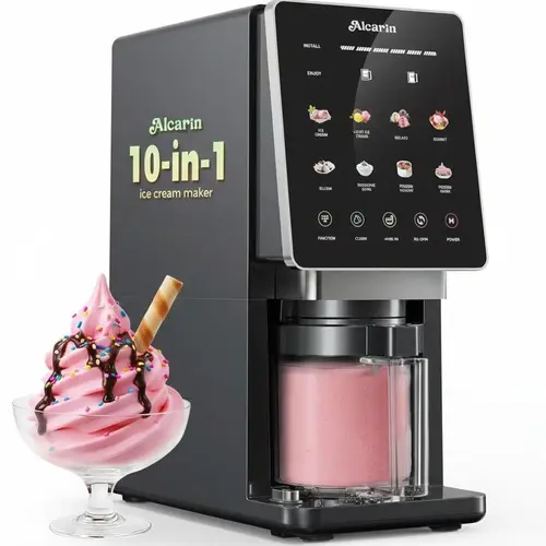 Alcarin Ice Cream Maker with 3 Pints (Not a Freezer), 10-Function Frozen Treat Machine with Cleaning Program, 8 Presets + Mix-In & Re-Spin, Ice Cream, Gelato, Froyo, Sorbet, High-Protein & Dairy-Free Desserts
