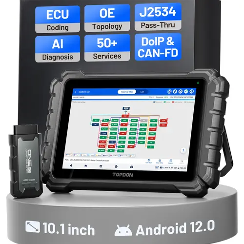 #Toolupgrade | TOPDON ONE 10.1" Bidirectional J2534 Pass-Thru Diagnostic Tool, ECU Coding, Full System Scan, 50+ Services, TopFix AI, OE Topology OBD2 Scanner with Memory & 20× WiFi Transfer – Car Tools for Mechanics
