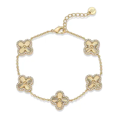 PAVOI 14K Gold Plated Clover Bracelet for Women - Lucky Charm Four Leaf Clover Bracelet Station with Cubic Zirconia - Hypoallergenic Trendy Fashion Stackable Clover Jewelry