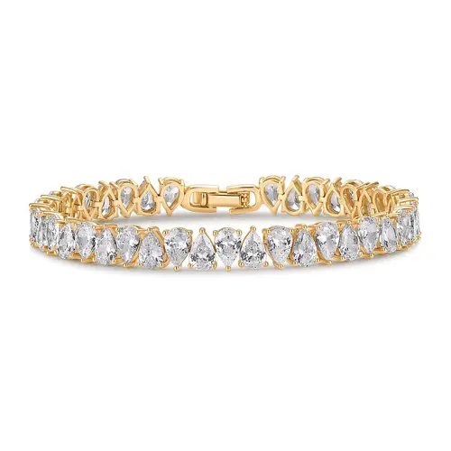 PAVOI 14K Gold Plated Tennis Bracelets for Women - Bridal Gold Tennis Bracelet with Pear Cubic Zirconia - Hypoallergenic Bridal Wedding Gift
