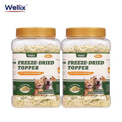 Wellix Dog&Cat Food Topper - Cat Grass Treats for Hairball Treament - Chicken Flavor Freeze Dried Cat Treats - Low Calorie Training Treats for Dogs&Cat 7.5oz #backtoschool #sohochic