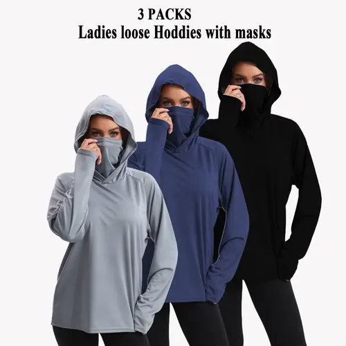 3 PACKS women's Athletic  Loose Hoodies Long Sleeve Fishing Shirts for Men Hooded Set with Face Mask summerwins