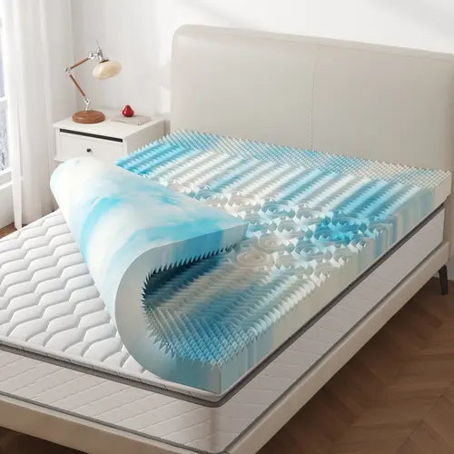 Sweetcrispy Cooling Gel-Infused Memory Foam Bedding Mattress Topper, Pressure Relief Bed Pad for Back & Hip Pain, Soft Camping Sleeping Gear for Dorm RV, Bed Pads