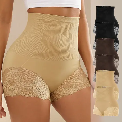 Morelect Women's Plus-Size High-Waist Basic Lace Briefs, 6-Pack Soft Sheer Breathable Panties, Seamless No-VPL Lightweight Comfy Underwear for Women, Inclusive S-4XL, True-Fit, Lace Trim, Mother's Day Gift