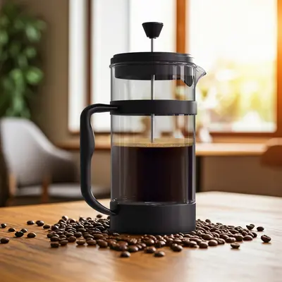 Utopia Kitchen 34oz 4-Cup Capacity Borosilicate Glass French Press Coffee Brewer - Heat-Resistant Thick Glass, Portable Handle, Filter, Modern Compact Design, Smooth Brew, Travel-Friendly, Cappuccino Ready, Black, Easy Operation