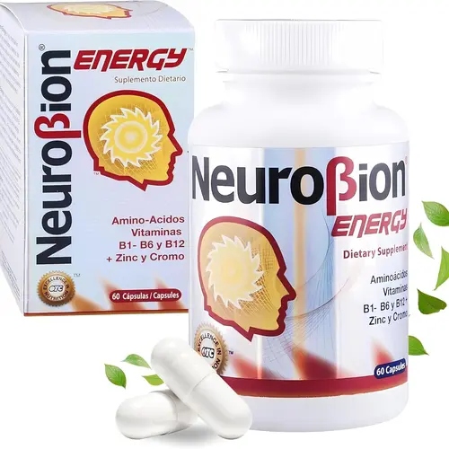 Neurobion Energy Nutrition Supplement - 60 Unflavored Capsules with Amino Acids, Vitamin B1,B2,B6,B12,Zinc & Chromium - Metabolism Support, Focus Fuel, Amino Acid Aid, Brain Health for Adults (Caffeine-Free)