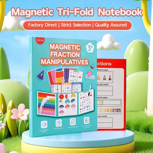Magnetic Fraction Tri-Fold Board Book - Interactive Book Maths Toys for Toddlers Ages 3+, Visual Learning Tools with Dry-Erase Activity Cards, Travel-Ready Storage, Toddler Learning Activities, Gift Ideas for Kids Learning Materials