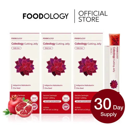 [FOODOLOGY] Coleology Cutting Jelly 30days - Garcinia Cambogia (HCA), Chia Seeds Collagen, Hyaluronic Acid, Pomegranate Flavored 8.81 oz /10 Sticks