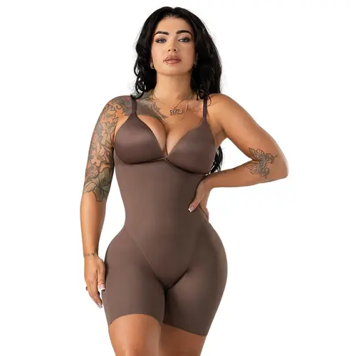 Seamless Bodysuit with Built-in Cups | Soft Control Shapewear | Butt Lifting + Tummy Control | Wire-Free Cups | Adjustable Straps | Breathable Lycra | Perineal Opening | Curvy Fit | Snatched Body