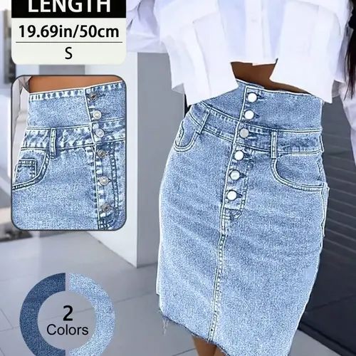 Women's High-Waisted A-Line Denim Skirt, Chic Elegant Button-Fly Knee-Length Jean Skirt for Casual Occasions Bottom Elegance