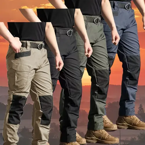 HOMUG 4pcs Men's Tactical Work Pants are equipped with a stretch waistband and pockets. Featuring a knee-pad design and crafted from a new 230g/㎡ fabric, they are ideal for spring and summer wear as well as outdoor activities.