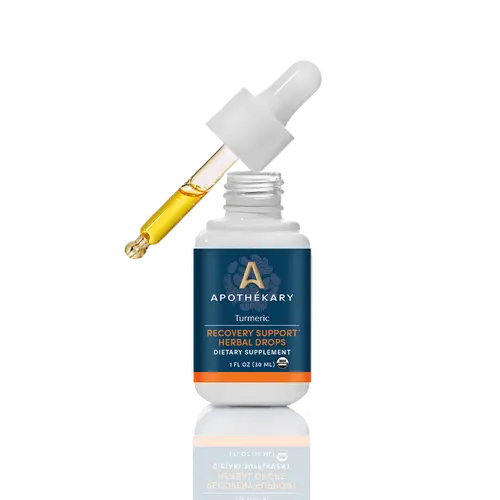 Apothékary Turmeric Recovery Support Herbal Drops - Whole-Plant Extract for Joint Comfort & Inflammation - Antioxidant Rich, Alcohol-Free, Clinically-Tested, Certified Gluten-Free, Vegan & Cruelty-Free, Third Party Tested, Plant-Based, Made in the USA