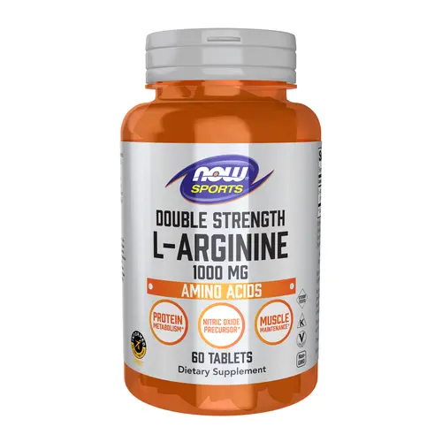 NOW Sports Nutrition Double Strength L-Arginine 1000mg Dietary Fitness Supplement Tablets - Nitric Oxide Precursor Amino Acids for Muscle Support, Protein-Boosting, 60 Count