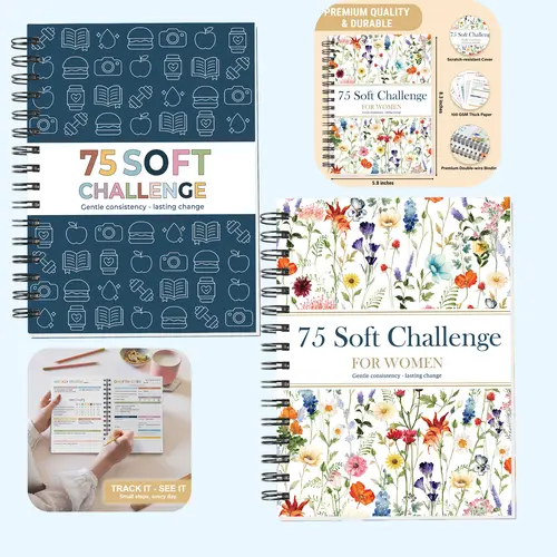 Women's 2026 Guided 75 Soft Challenge Wellness Journal - Notebook Planner with 11 Weekly Reviews, Habit Tracking, Fitness & Body Measurement, Lay-Flat Double Wire Binding, 100 GSM Paper, Portable Diary, Hydration Tracker (Fitness Accessory)