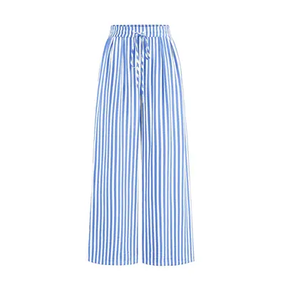 PrettyGarden Women's Pants Elastic Waist Striped Lightweight Palazzo Trousers With Pockets Casual Lounge Wide Leg Bottoms#Summervibes#SwimWeek#DealsForYouDays