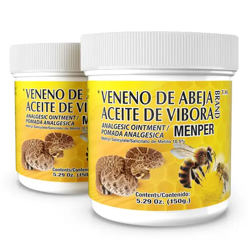 Bee/Viper-Inspired Warming Therapeutic Analgesic Cream with Menthol, Camphor, FDA Drug Facts, Clinically Formulated Topical Treatment for Minor Muscle & Joint Pain, Post-Workout Use, 3–4x Daily Use, 10.5% Pain Relief, 5.29 Oz Jars (Pack of 2)