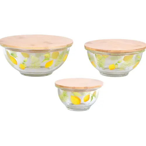 Temp-tations Set of 3 Glass Bowls with Bamboo Lids