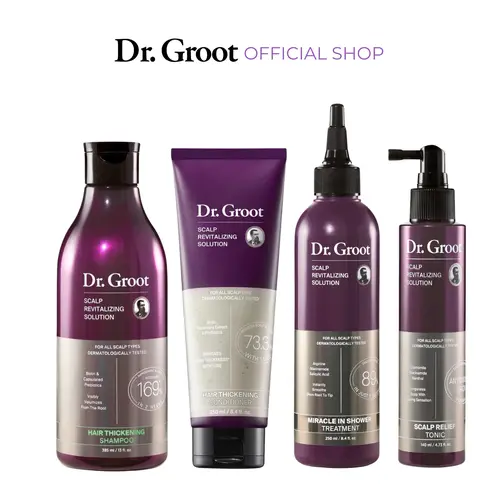 Dr. Groot 3 Step Bundle + Scalp Relief Tonic - Clinically Proven Color-Safe Hair Thickening Shampoo, Conditioner, & Miracle Treatment for All Scalp Types and Safe for Color-Treated Hair