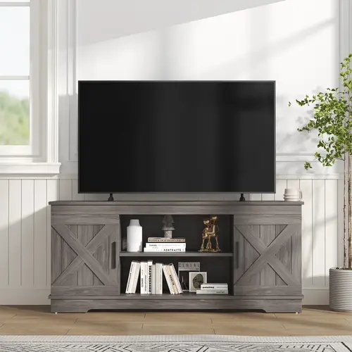58'' Modern Farmhouse TV Stand for TVs up to 65", Natural Grey