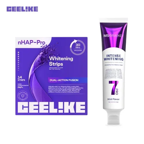 CEELIKE nHAP-Pro Teeth Whitening Strips Kit (14 Strips/7 Sessions) with Cheek Retractor & Toothpaste - 5% Hydroxyapatite, 8% PAP Formula, At-Home Teethwhitening, Deep Cleaning