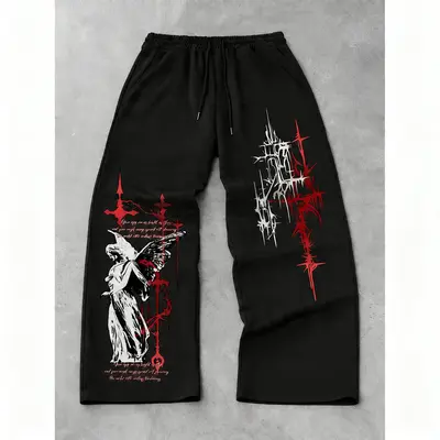 Men's Solid Color Drawstring Casual Elastic Waisted Baggy Sweatpants - Menswear Streetwear Loose Sports Long Pants for Spring, Autumn Outdoor & Home Use