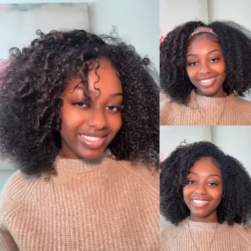 UNice 250% V Part Fluffy Kinky Curly Wig wiht Burmese Curly Layer Glueless Human Hair Wigs No Leave Out Beginner Friendly SummerWig