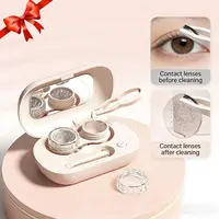 [sohochic]  Plastic Ultrasonic Contact Lens Cleaner Kit - Mini-Sized Deep Clean Tool Set with Leak-Proof Storage Case, Built-In Mirror, Insert/Remove Tools, Premium Wear-Resistant Material, Pink Travel Gift (1 Set)