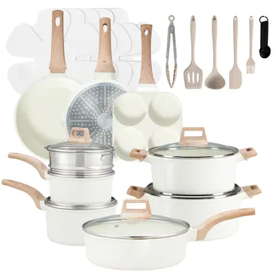 Sweetcrispy 25-Piece Sturdy Non-Stick Ceramic Granite Cookware Set - Lightweight Aluminum Cooking Pot, Pots and Pans, Food-Safe, Anti-Adhesive, Glass Lids, Stay-Cool Handles, Induction Compatible for Healthy Household Cooking, Aluminum Cooking Pot Set, Po