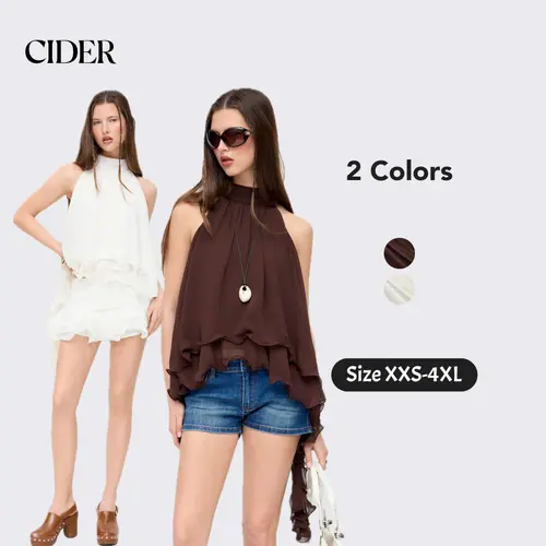 Cider Chiffon Halter Neck Ruffle Hem Oversized Blouse