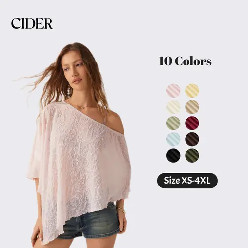 Cider Poncho Top – Asymmetrical Hem Sheer Chiffon Textured Boho Sexy Women's Daily Casual Beach Cover-up, Summer Oversized Loose Fit One Shoulder Blouse SohoChic