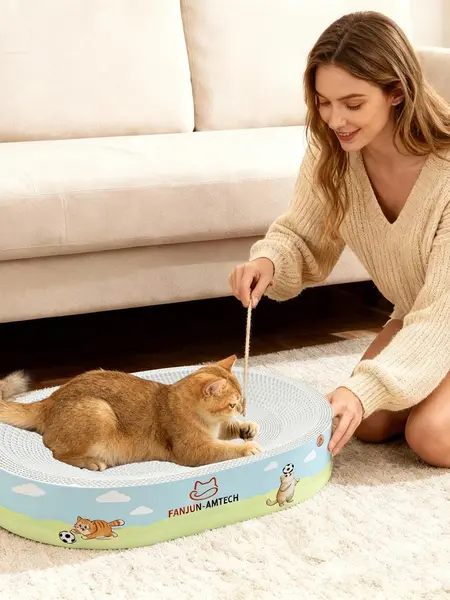 FANJUN-AMTECH Advanced Reinforced Corrugated Paper Cat Scratching Board, Classic Cartoon Print, Anti-Slip Base, Large Play Space, Durable, No Paper Scraps, Cat Furniture for Play & Rest Cat Furniture cool cat stuff for indoor tiktokshopsummersale