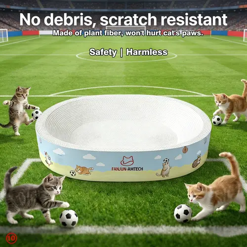 FANJUN-AMTECH Oval Anti-Slip Cardboard Cat Scratcher Bed, Classic Cartoon Print, No Paper Scraps, Advanced Reinforced, Ample Space for Small Kittens' Play & Sleep, Safe Indoor Cat Furniture, Scratching Post, Summer Bed