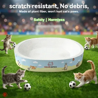 FANJUN-AMTECH 2-in-1 Cartoon Cat Scratcher Bed, Classic Durable Corrugated Plant Fiber Cardboard, Large Circular Play Area, Wear-Resistant, Anti-Overturning, Anti-Slip for Safety, No Paper Scraps, Plastic-Free Eco-Friendly Summer Pet Supply