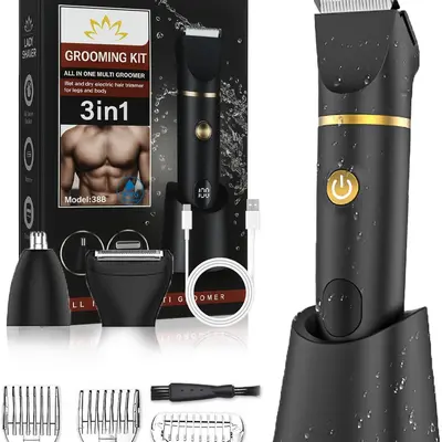 Men's 3-in-1 Painless Ceramic Electric Razor - Waterproof Grooming Kit with Pubic/Balls Trimmer, Facial Remover, LCD Display, Lightweight Brush, Rechargeable Daily Trip Shaver, Birthday Gifts for Boyfriend, Cool Gifts for Guys, Personal Care Appliance