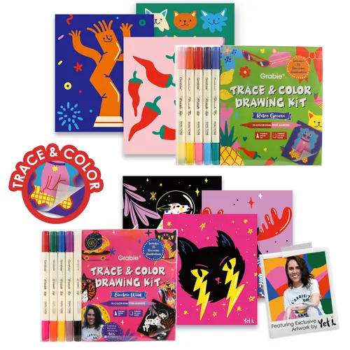 Grabie New Trace & Color Drawing Supplies Kit - Art Set with Premium Supplies, Artist Tools, Colorful Materials for Brain-Off Creativity, Back to School, Class Reward Gift Idea, Premium Art Supplies