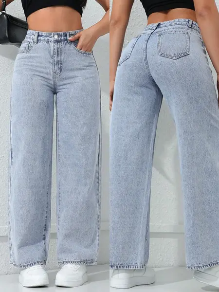Spring Summer New Women's Pants Light Blue High Waist Elastic Light Wash Denim Jeans Casual Vacation Daily Everyday Versatile Wide Leg Pants