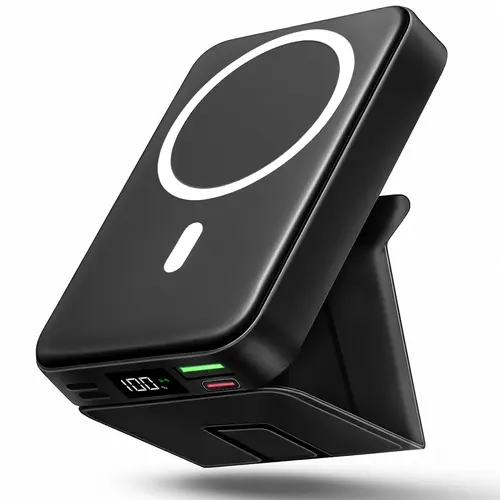 【Fathersdaygift】 10000mAh Magnetic Power Bank  Wireless Portable Charger with USB-C Cable LED Display Foldable Battery Pack for iPhone17/ 16/15/14/13/12/Pro/Pro Max Series Charging Compact Silicone Black Chargeable Smartphone,sohochic