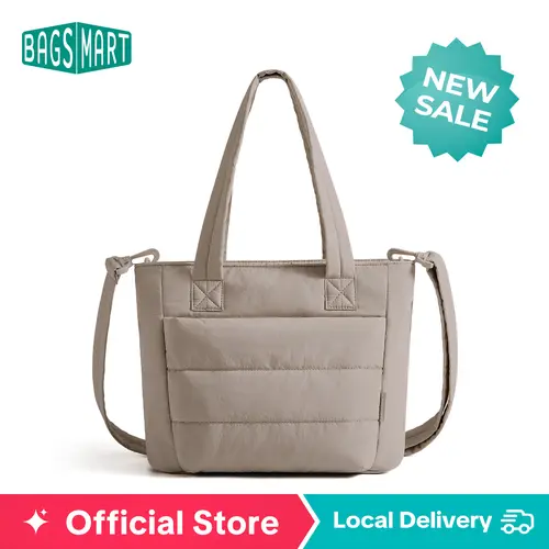 【NEW IN】BAGSMART Upgraded Mini Bubble Puffy Tote Bag Longer Length Added Shoulder Strap Durable Quilted Laptop Tote for Travel Work sohochic