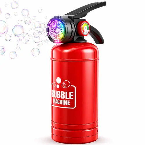 Fire Extinguisher Bubble Machine for Kids, Automatic Bubble Blower Toy with LED Lights, Bubble Solution & Refills, Outdoor Summer Party Bubble Maker for Boys Girls