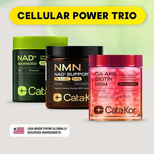 Cata-Kor Cellular Power Trio - NAD Advanced 500 mg, NMN 1000 mg, CA AKG 1000 mg - Resveratrol, TMG, MSM Dietary Health