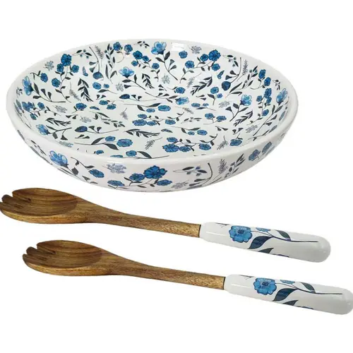 Temp-tations Seasonal 4-qt Shallow Serving Bowl w/ Wood Servers